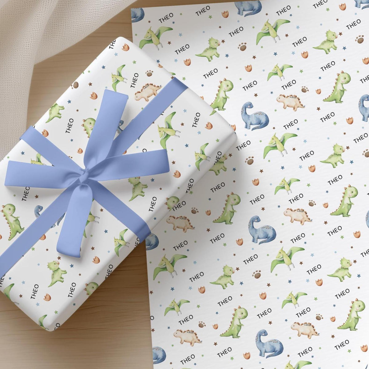 Personalised Dinosaur Wrapping Paper, Birthday Gift Wrap, Dinosaur Birthday, Custom Name Gift Wrap, Childrens Birthday Paper, Dinosaur Theme