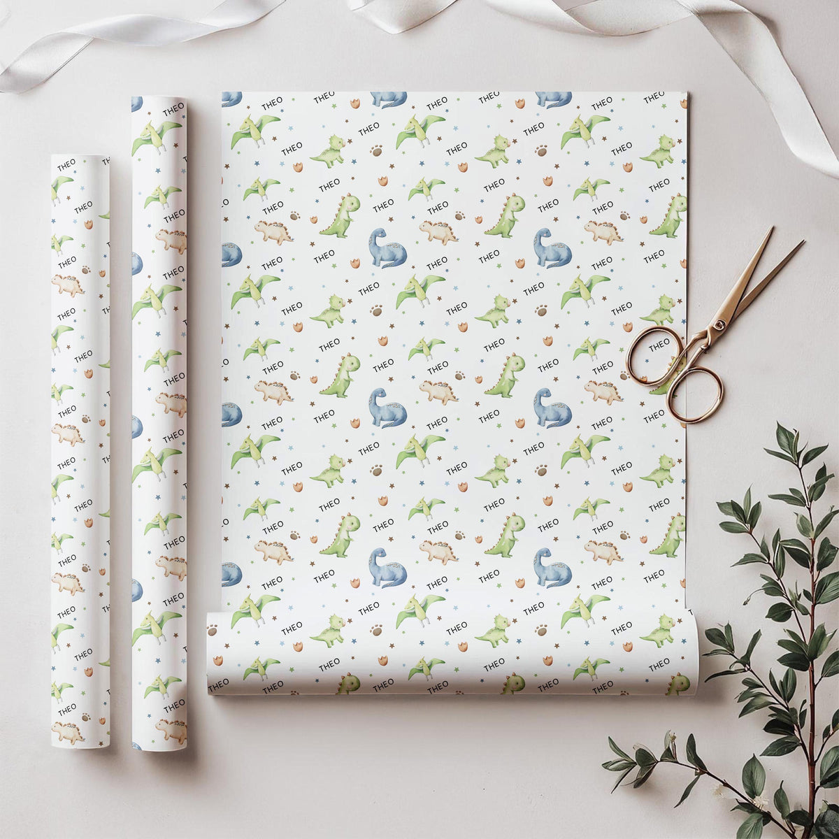 Personalised Dinosaur Wrapping Paper, Birthday Gift Wrap, Dinosaur Birthday, Custom Name Gift Wrap, Childrens Birthday Paper, Dinosaur Theme