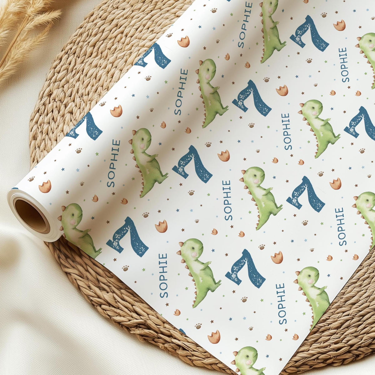 Personalised Dinosaur Wrapping Paper, Birthday Gift Wrap, Dinosaur Birthday, Custom Name Gift Wrap, Childrens Birthday Paper, Dinosaur Theme