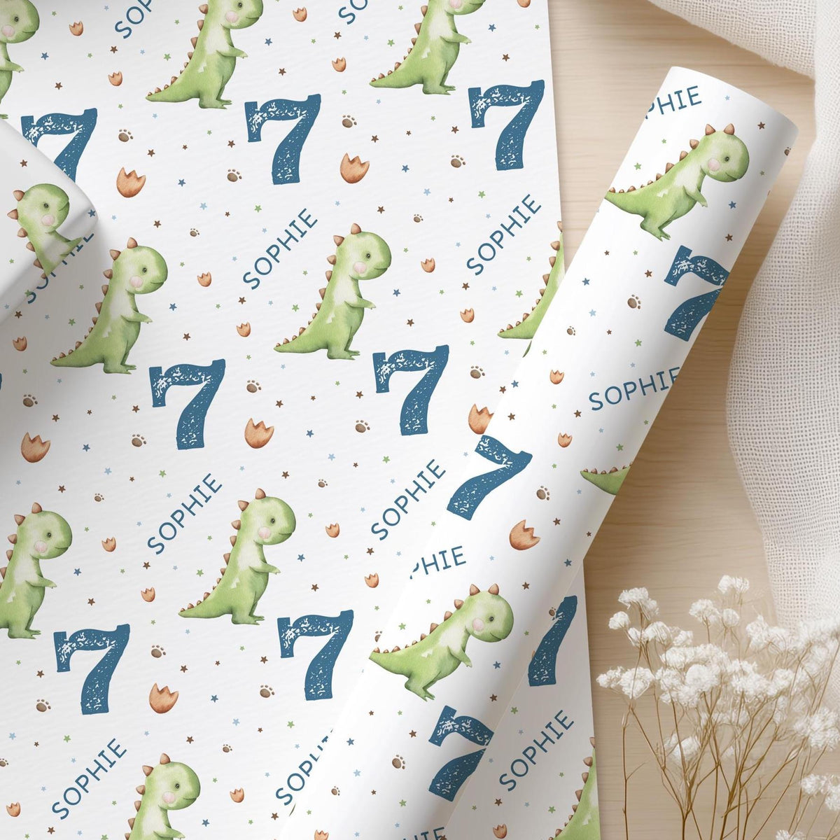 Personalised Dinosaur Wrapping Paper, Birthday Gift Wrap, Dinosaur Birthday, Custom Name Gift Wrap, Childrens Birthday Paper, Dinosaur Theme