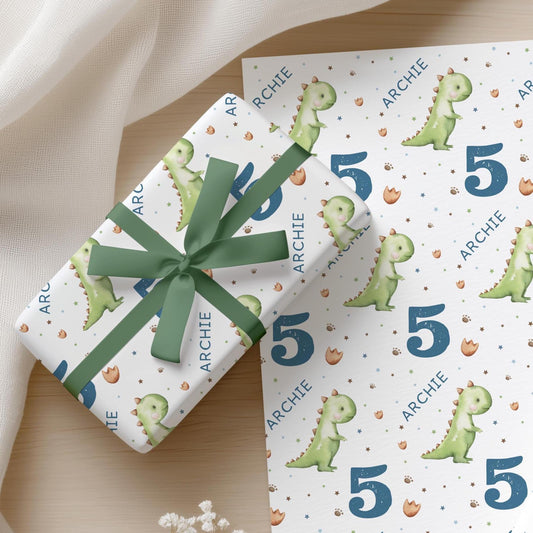 Personalised Dinosaur Wrapping Paper, Birthday Gift Wrap, Dinosaur Birthday, Custom Name Gift Wrap, Childrens Birthday Paper, Dinosaur Theme