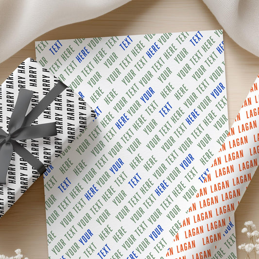 Personalised Name Wrapping Paper, Custom Text Gift Wrap, Any Name Any Age, Birthday Wrapping Paper, Custom Message Gift Wrap