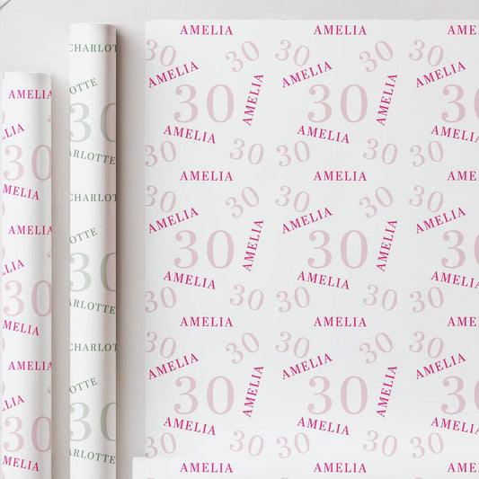 Personalised Birthday Wrapping Paper, Name and Age Gift Wrap, 30th Birthday, Milestone Birthday Gift Wrap, Personalised Gift Wrap Any Age