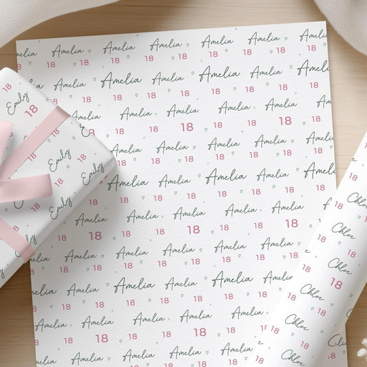 Personalised 18th Birthday Wrapping Paper, Custom 18th Birthday Paper, Girls 18th Gift Wrap, Personalised 18th Birthday Gift Wrap