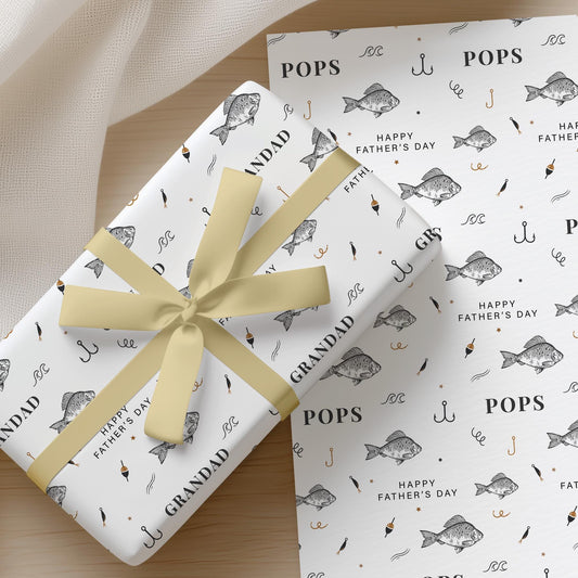 Grandad Fishing Wrapping Paper, Father’s Day Gift Wrap for Grandad, Personalised Grandad Gift Wrap, Fishing Paper for Pops Grandpa
