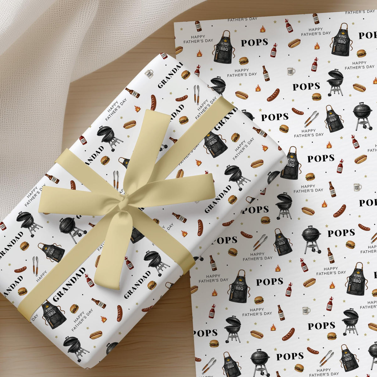 Grandad BBQ Wrapping Paper, Father’s Day BBQ Gift Wrap, Barbecue Wrapping Paper for Pops Grandpa, Grill Themed Gift Wrap