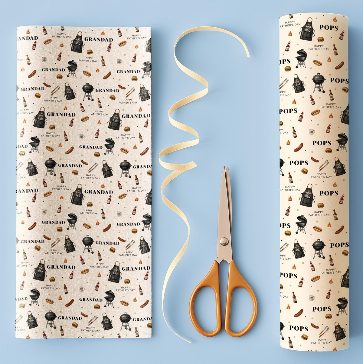 Grandad BBQ Wrapping Paper, Father’s Day BBQ Gift Wrap, Barbecue Wrapping Paper for Pops Grandpa, Grill Themed Gift Wrap