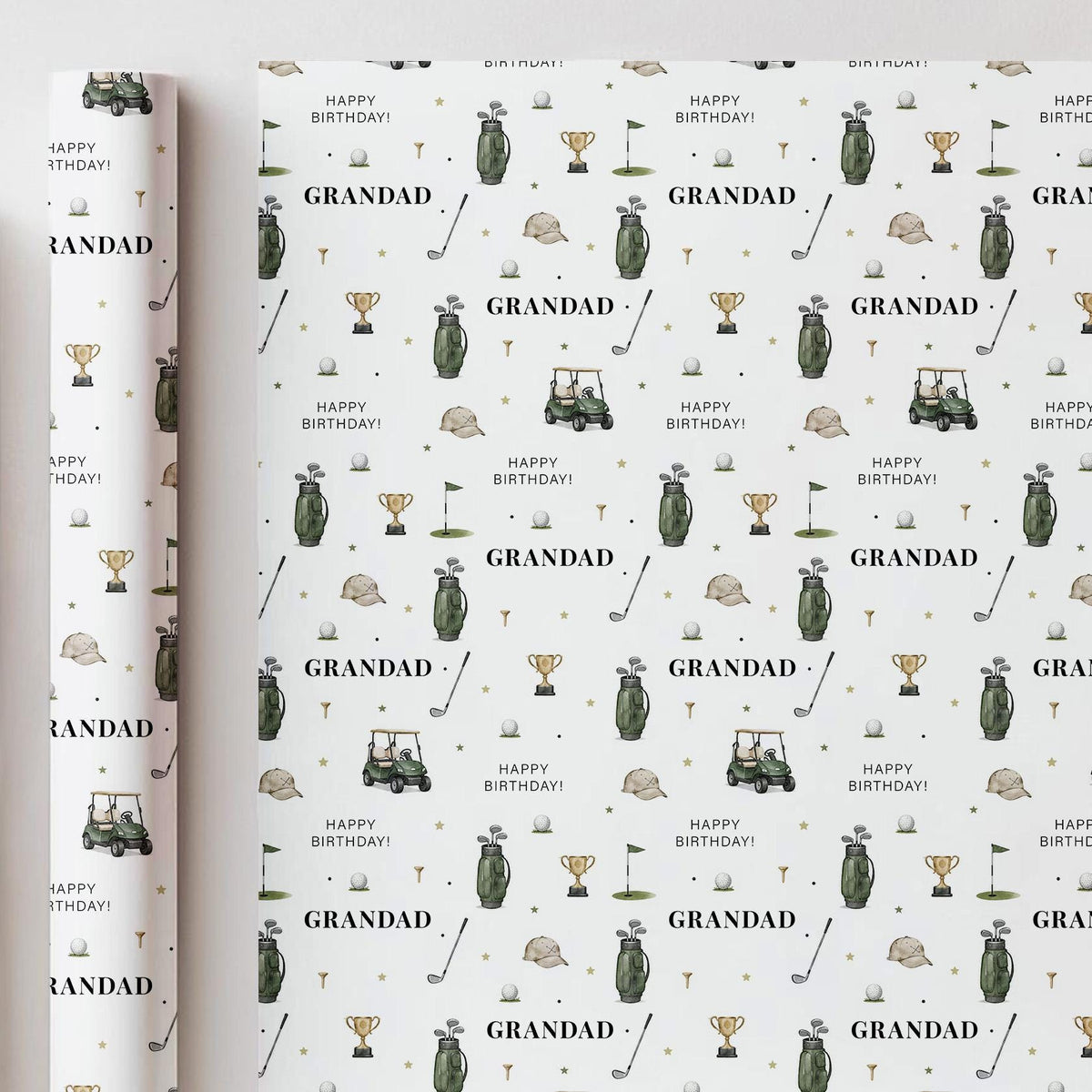 Grandad Golf Birthday Wrapping Paper, Golf Gift Wrap for Grandad, Golfing Birthday Paper for Pops Grandpa