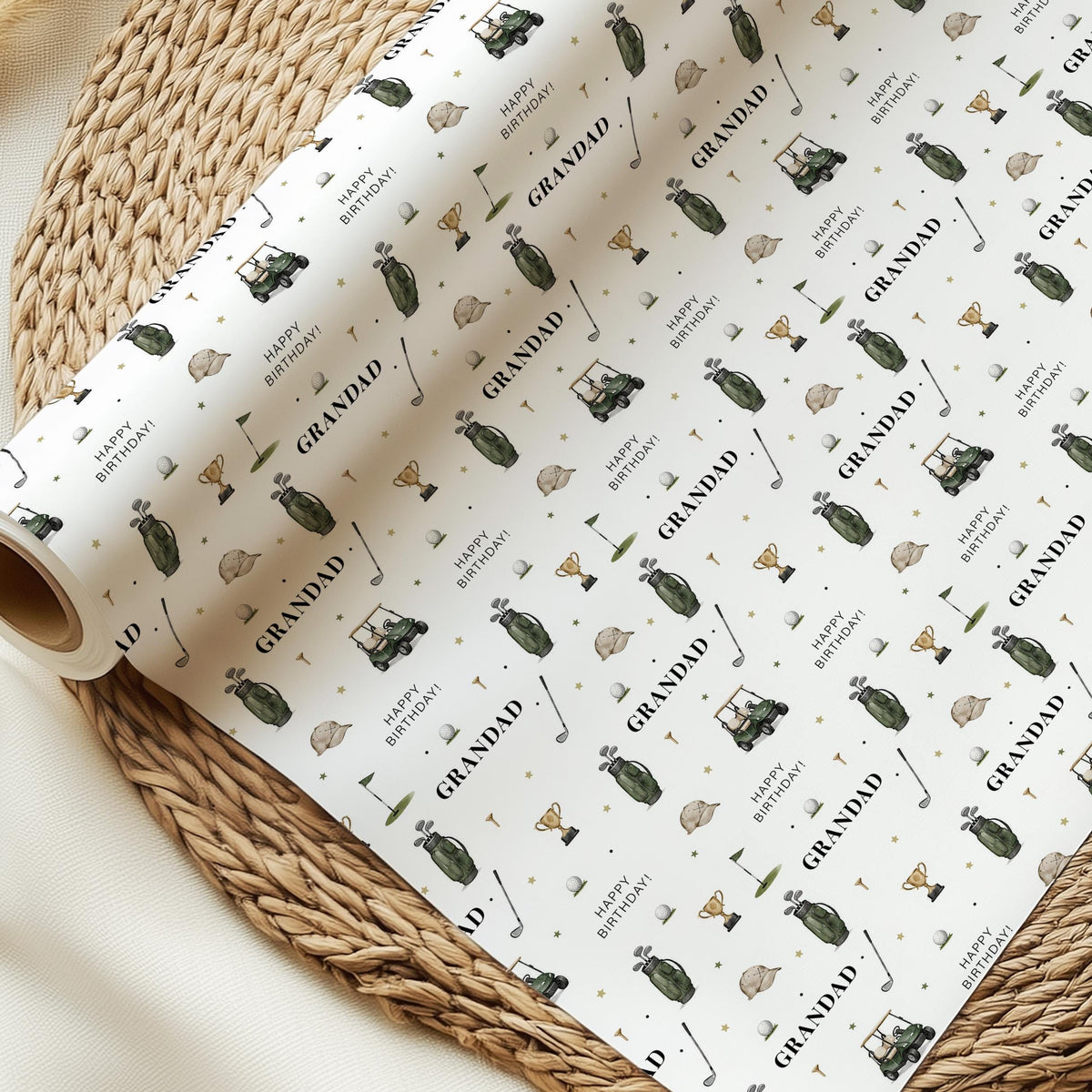 Grandad Golf Birthday Wrapping Paper, Golf Gift Wrap for Grandad, Golfing Birthday Paper for Pops Grandpa