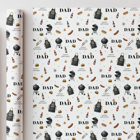 BBQ Birthday Wrapping Paper for Dad, Dad BBQ Gift Wrap, Barbecue Birthday Paper, Grill Themed Birthday Gift Wrap