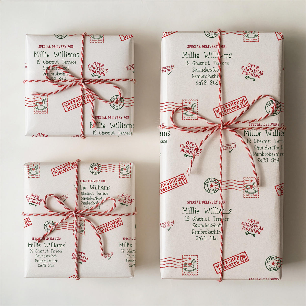 Personalised Christmas Wrapping Paper, North Pole Special Delivery Name & Address Gift Wrap