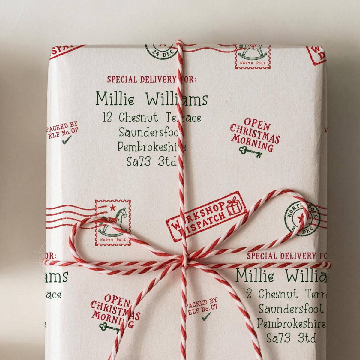 Personalised Christmas Wrapping Paper, North Pole Special Delivery Name & Address Gift Wrap